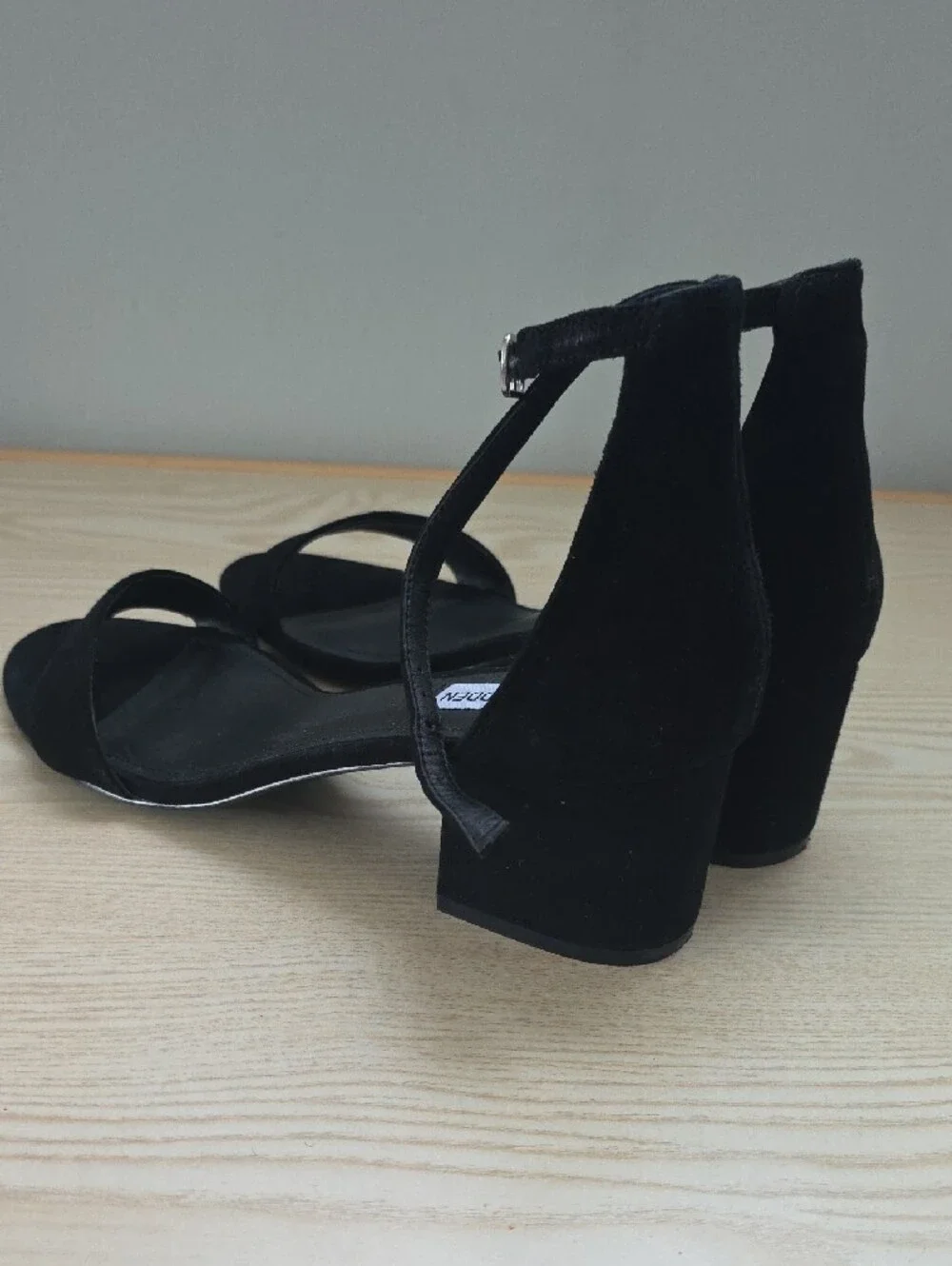 Steve Madden IRENEE Black Suede Ankle Strap Block Heels